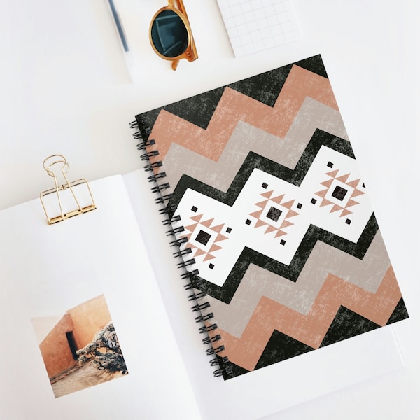 Black and Tan Aztec Modern Boho Western-Southwest Journal - Neutral Tones Spiral Notebook - Ruled Line