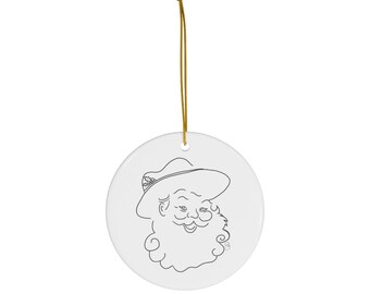 Classic Cowboy Santa Christmas Ornament Hand Drawn Classic simple line Art personalized