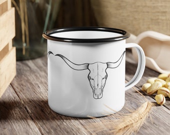 Cow Skull Cowboy Western Mug Enamel Camp Cup