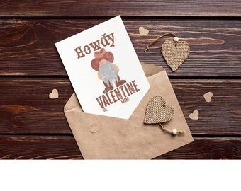 Howdy Valentine Western Themed Cowboy Wild West Gnome Printable PDF DIY Valentine Cards for Cardstock Printing