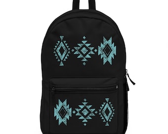 Aztec Western Southwest Turquoise & Black Backpack Laptop Bag Carryon Bag School and Overnight back backpack