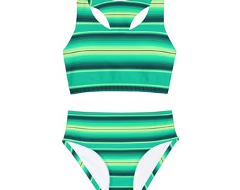 Girls Green Serape Western Two Piece Swimsuit Swimwear Bathing Suit
