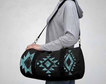 Black & Turquoise Western Duffel Bag for Overnight Travel Gym Fitness Athletes Rodeo Bag