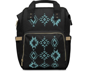 Black & Turquoise Aztec Collection Western Themed Baby Multifunctional Diaper Backpack Laptop Bag Office Bag Southwest Perfect for School