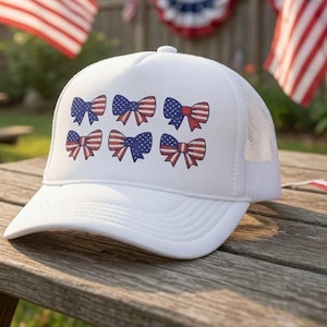 Patriotic Bow Trucker Hat, USA 250th Anniversary Embroidered Flag Cap