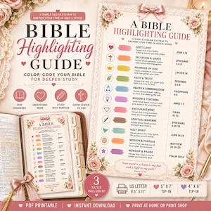 Guía imprimible para resaltar textos bíblicos / Sistema de codificación de colores para la Biblia / Descarga instantánea
