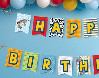 Bearbeitbare Toy Story 5 Geburtstagsparty-Girlande, Toy Story Banner-Vorlage, Digitaler Download, Toy Story Kindergeburtstagsdekoration TS5