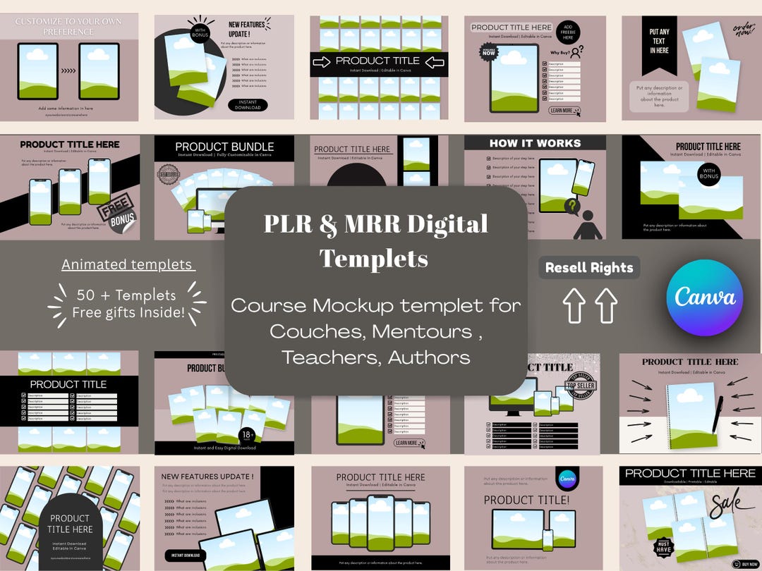 Animated Canva Course Mockup Templates, PLR MRR Resell Rights (PDF ...