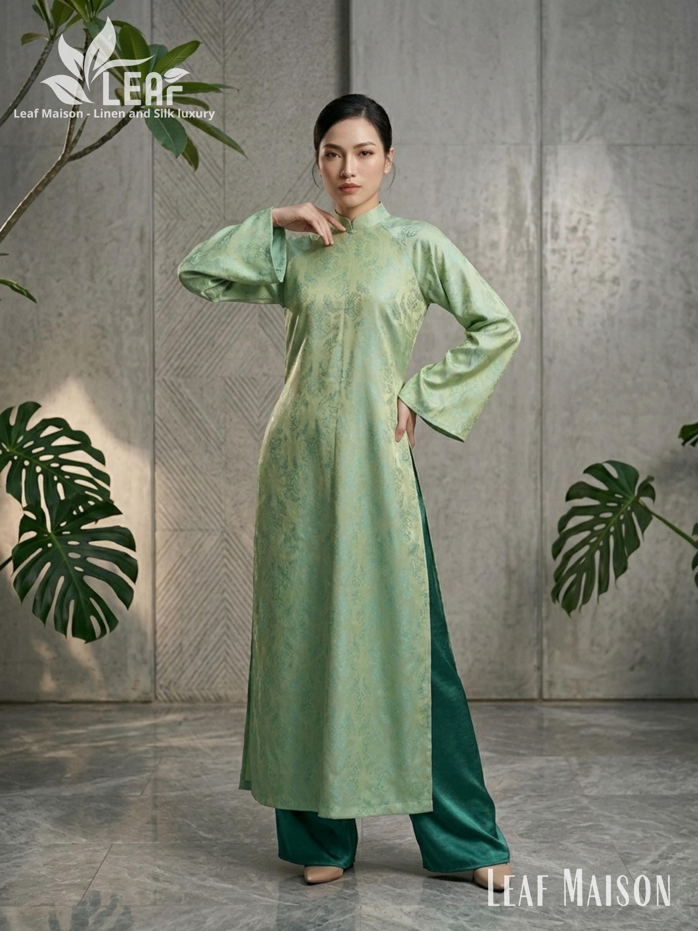 silk maison green dress ao dai silk, mulberry ao dai, vietnamese traditional dress, jade ao dai, silk wedding ao dai, luxury silk Emerald green