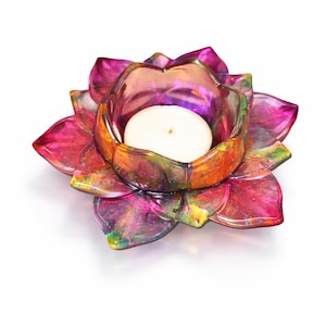 Iridescent Resin Lotus Candle Holder | Handmade Floral Tealight Holder | Colorful Shell-Inspired Home Decor