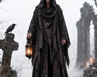 Capa con capucha Dark Wraith para hombre, disfraz gótico de lona, ​​atuendo de fantasía medieval.