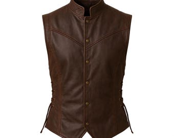 Gilet en cuir véritable marron pour homme, gilet lacé de style médiéval-renaissance, costume de GN viking