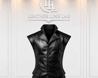 Gilet pour homme en cuir d'agneau véritable noir, style gothique steampunk vintage