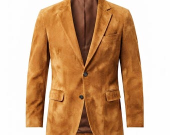 Blazer de ante marrón para hombre, chaqueta clásica a medida, abrigo deportivo vintage.
