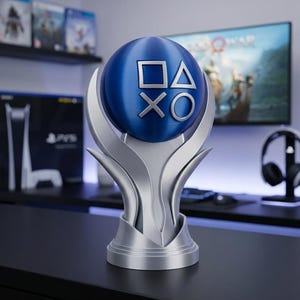 PlayStation 5 Platinum Trophy Replica, PS5 LED Lamp, Custom Gamer Gift, Gaming Room Decor