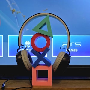 PlayStation Symbols Headset Stand – Retro PS1 Colors , Headphone Holder & Gaming Decor
