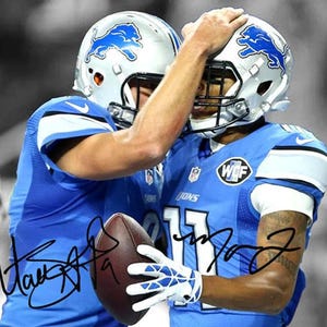 Detroit Lions Hug Celebration Photo Print, Autographed NFL Fan Art