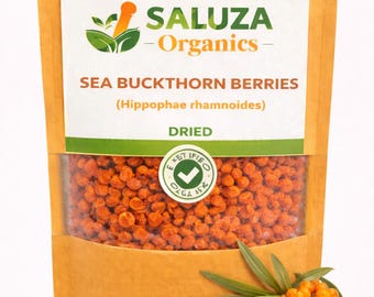 Bayas de espino amarillo secas orgánicas, Hippophae rhamnoides, ingrediente superalimenticio