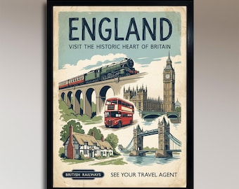 Inglaterra: Corazón histórico de Gran Bretaña – Póster de viaje vintage