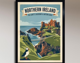 Irlanda del Norte: La Calzada del Gigante y la Costa de Antrim – Póster de viaje vintage