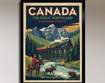 Cartel antiguo del Ferrocarril Canadiense del Pacífico: Arte de la naturaleza salvaje de Northland