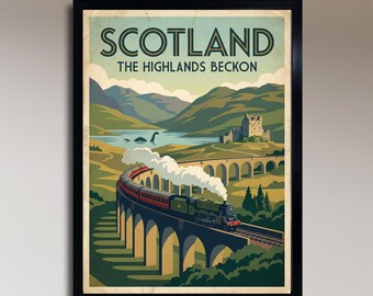 Póster de viaje vintage de Escocia: Las Tierras Altas te llaman