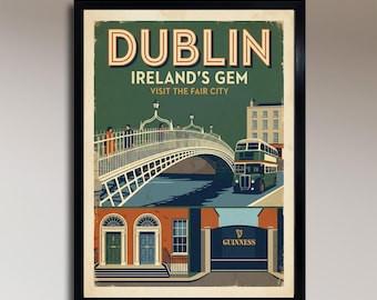 Dublín: la bella ciudad de Irlanda – Póster de viaje vintage