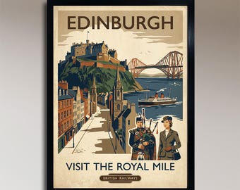 Póster vintage de los ferrocarriles británicos de Edimburgo, Escocia