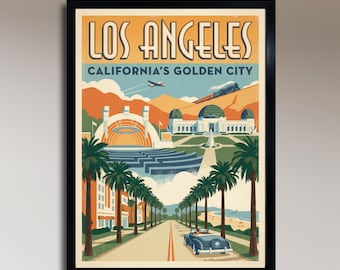 Los Ángeles: la ciudad dorada de California – Póster de viaje vintage