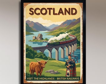 Escocia: Visita las Tierras Altas – Póster vintage de los Ferrocarriles Británicos