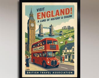¡Visita Inglaterra! – Una tierra de historia y encanto – Póster de viaje vintage