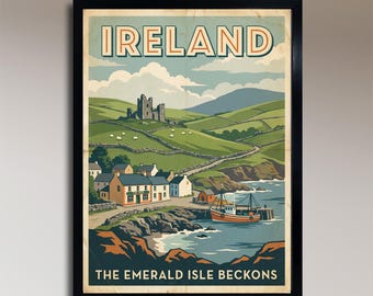 Irlanda: La Isla Esmeralda nos llama – Póster de viaje vintage