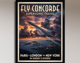 Vuelo en el Concorde – Viaje supersónico – Póster de viaje vintage