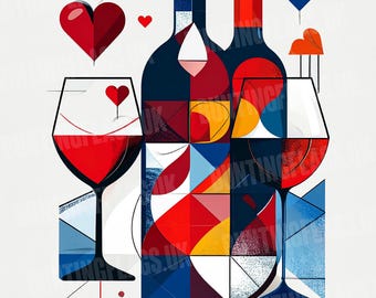 Vino Time – Póster cubista moderno A3