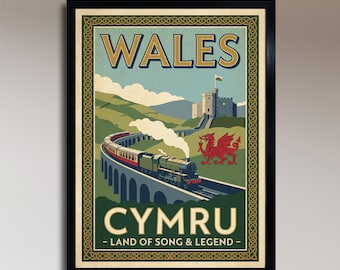 Gales: Cymru – Tierra de canciones y leyendas – Póster de viaje vintage de GWR V2