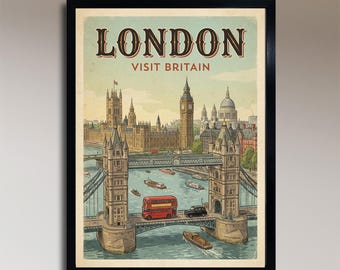 Londres: Visita Gran Bretaña – Póster de viaje vintage