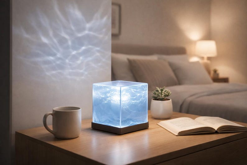 Lámpara de proyector con luz nocturna alimentada por USB, diseño de auroras boreales y olas del océano, cubo sensorial de 16 colores, decoración estética, regalo.