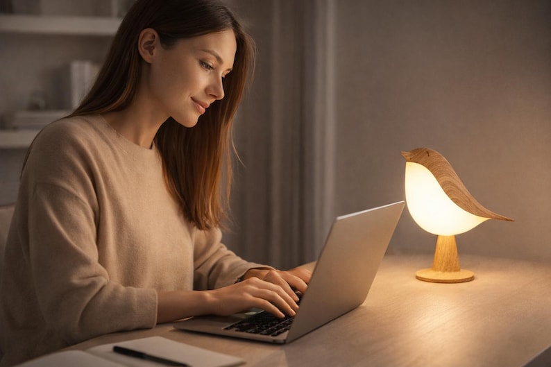 Lámpara de mesa LED regulable con forma de pájaro / Luz nocturna con control táctil