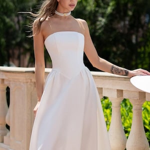 white midi reception dress Jane Summers Adeline White Lace Midi Bridal Shower Dress & Wedding Rehearsal Dress 8 / White , female ,