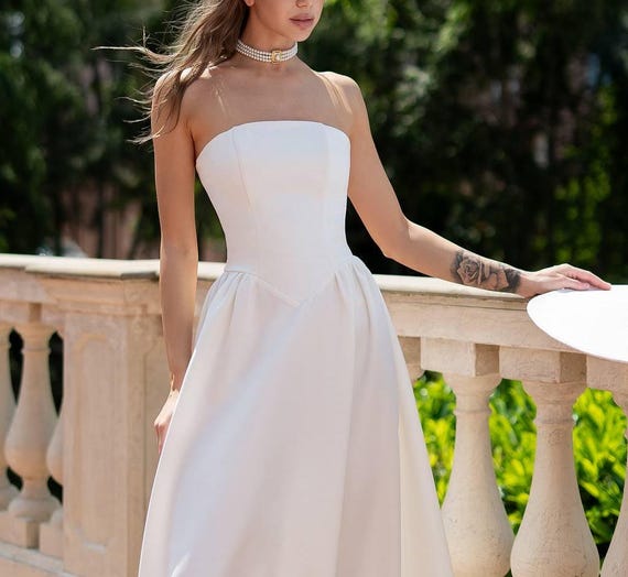 White Corset Reception Dress - Basque Waist Bridal Dress