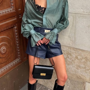 Long Sleeve Sheer Organza Blouse - Purple Button Up Shirt with Cuffs - Formal Office Wear Green