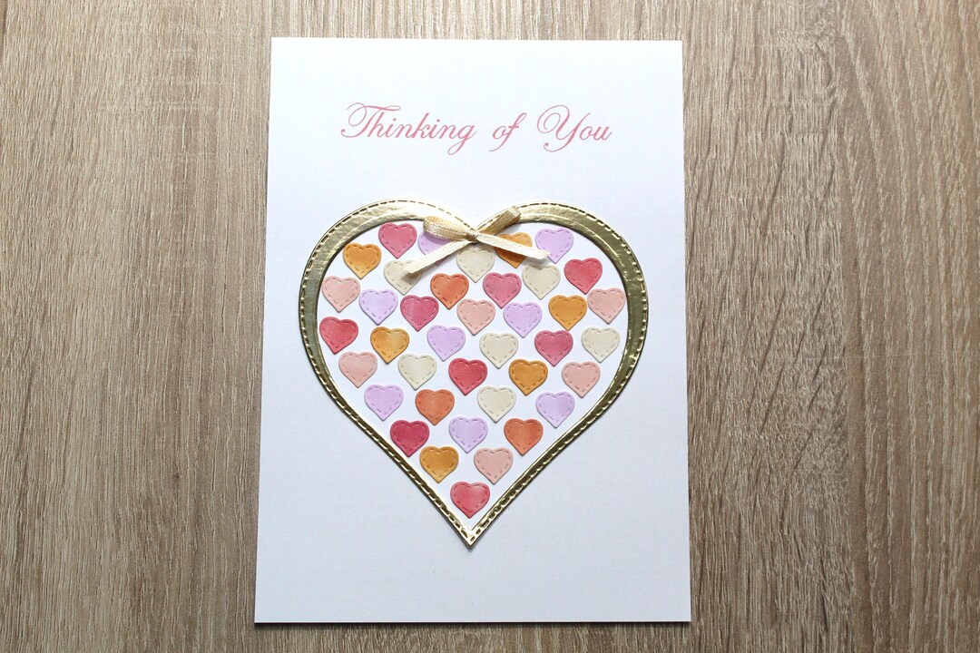 Handmade Thinking of You Card - With Mini Heart Embellishments - Etsy