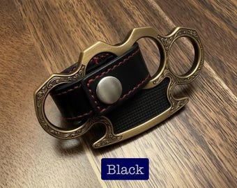 Black Leather Brass Knuckles Holster, Self Defense, Handmade, Mens Accessories, Gifts for him