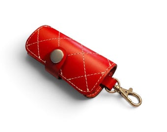 Minimalist Quilted Leather Key Organizer with Swivel Clasp, Silent EDC Holder, Compact Italian leather