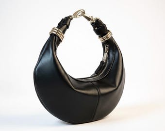Studio Sample, Oxford Leather Hobo Handbag, printed map canvas liner, Lawrence | Standard