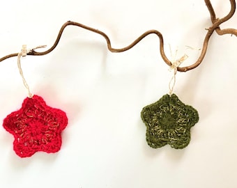 Handmade Sparkly Crochet Star Ornaments - Set of 2