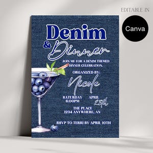 Denim and Dinner Party Invitation | Editable Adult Girls Night Invite (Digital Download)