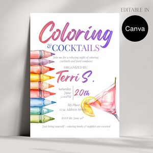 Coloring and Cocktails Party Invitation | Girls Night In Sip Relax (Digital Download)