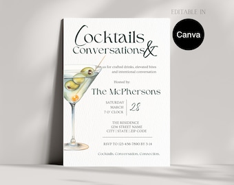 Girls Night | Cocktails and Conversation | Girls Night | Dinner Party | Editable Invitation | Adult Girls Night