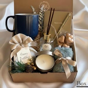 Personalized Hygge Gift Box, Knit Blanket, Spa Self Care Set, Birthday Gift Box, Premium Gift Box for Women & Men